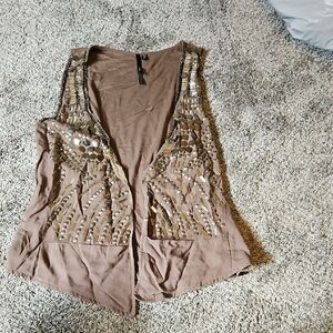 Bellatrix Brown Sequin Asymmetrical Tank Top